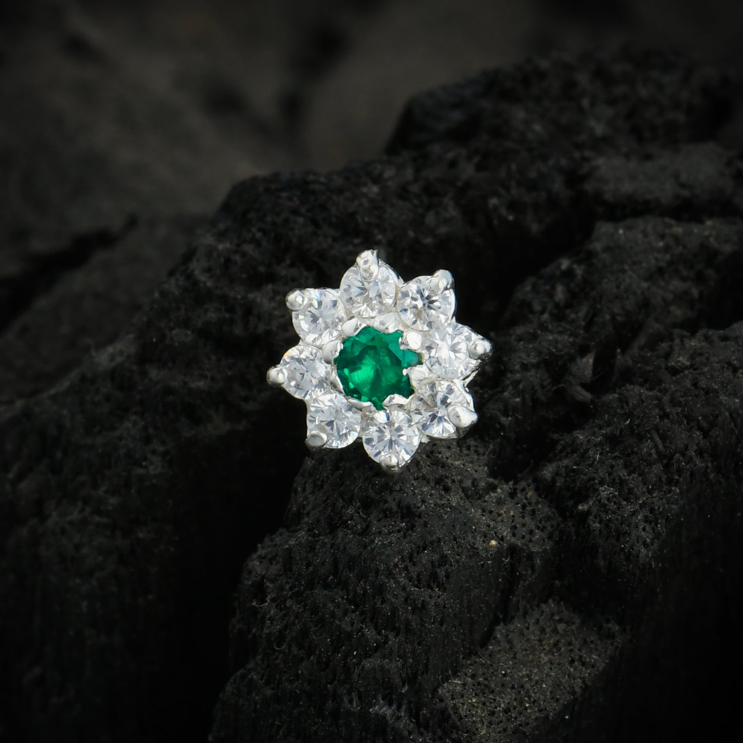 Blue Star CZ Silver Nose Pin