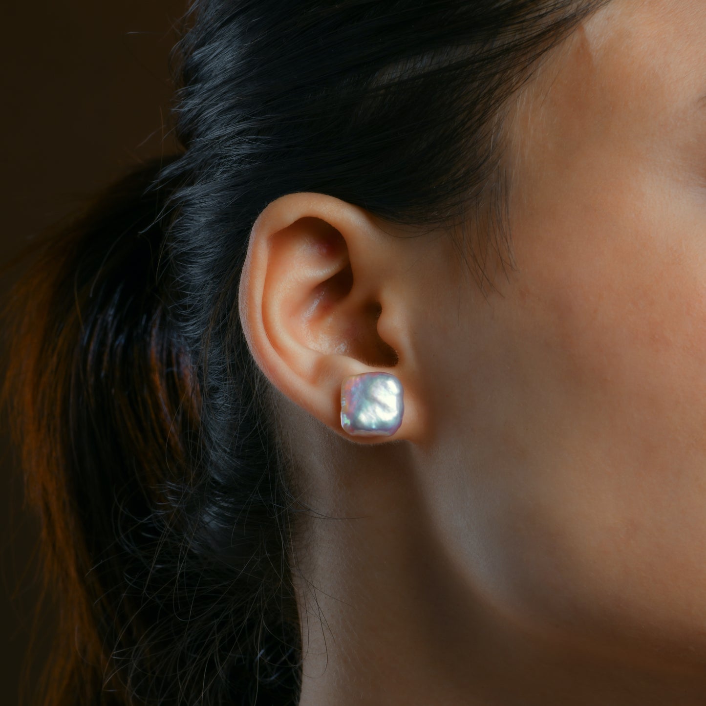 Peach Square Freshwater Pearl Studs