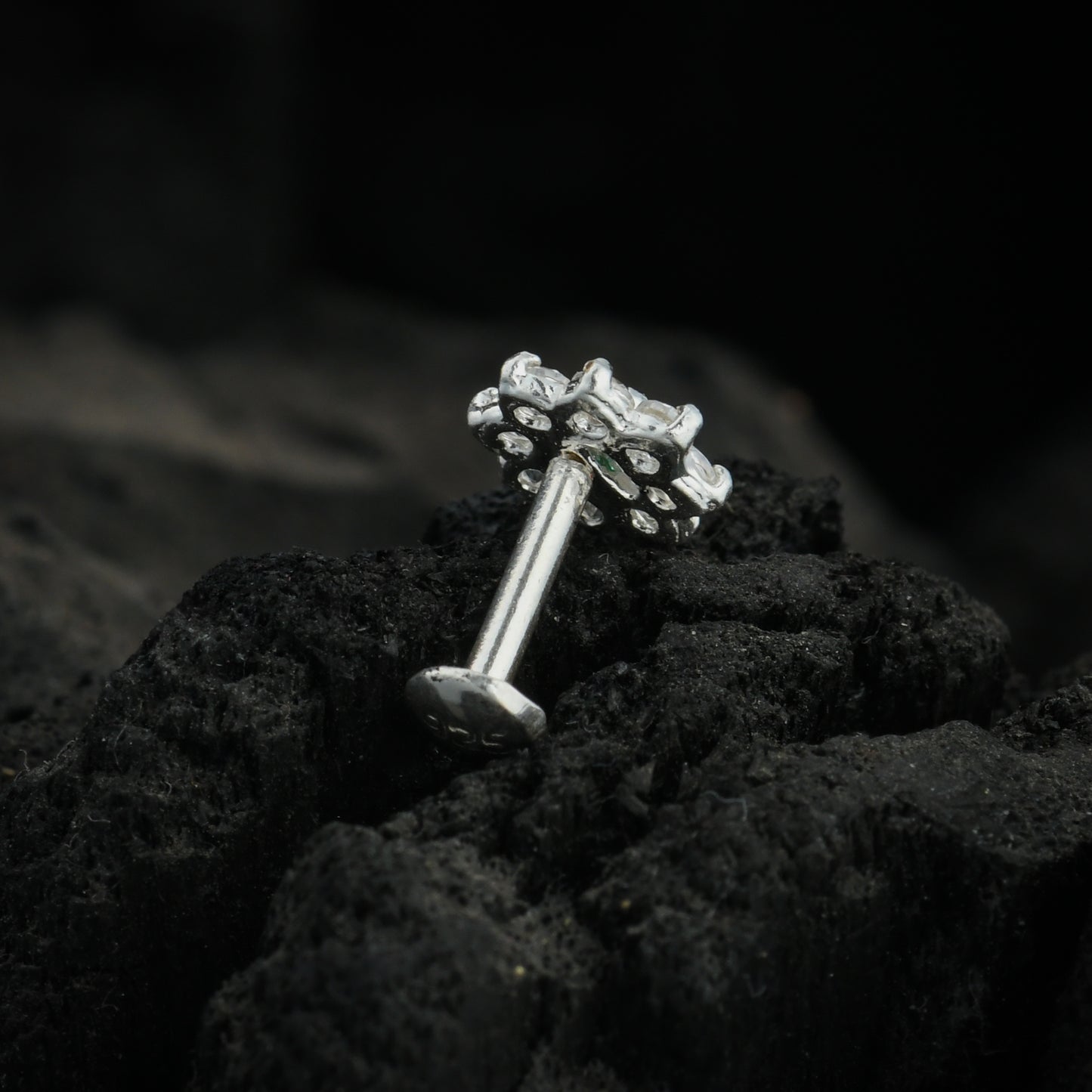 Blue Star CZ Silver Nose Pin