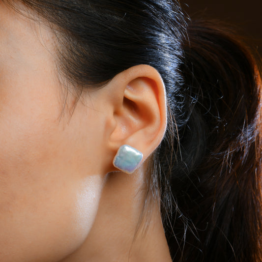 Square Freshwater Pearl Studs