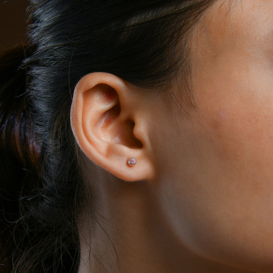 Peach Pearl With Ruby Studs