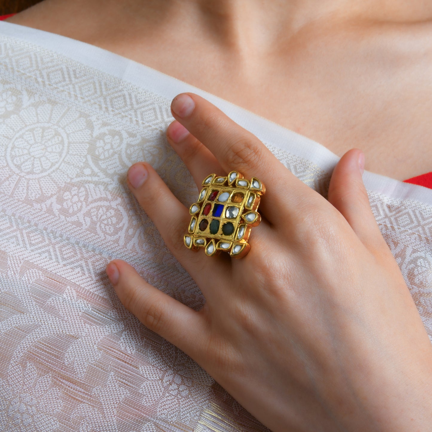 Wedding Navratna Silver Ring
