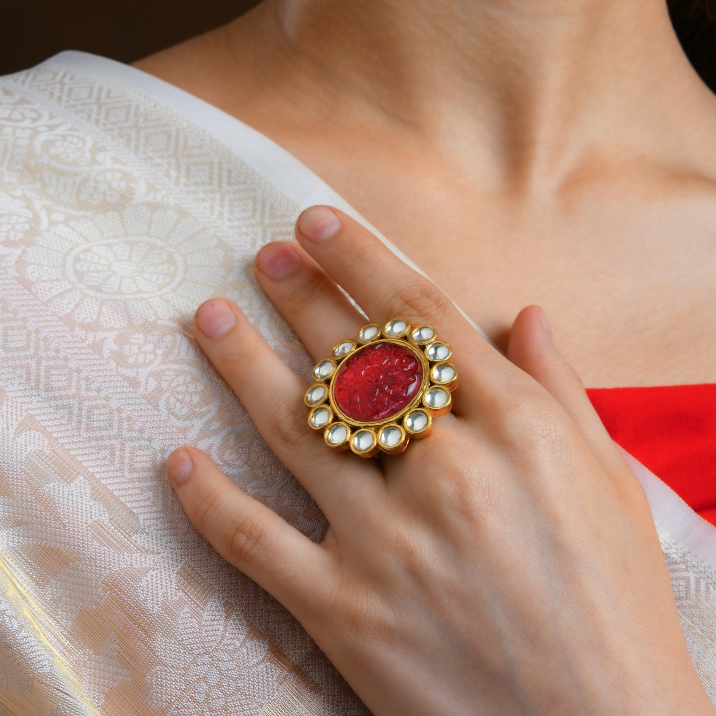 Wedding Ruby Red Kundan Ring