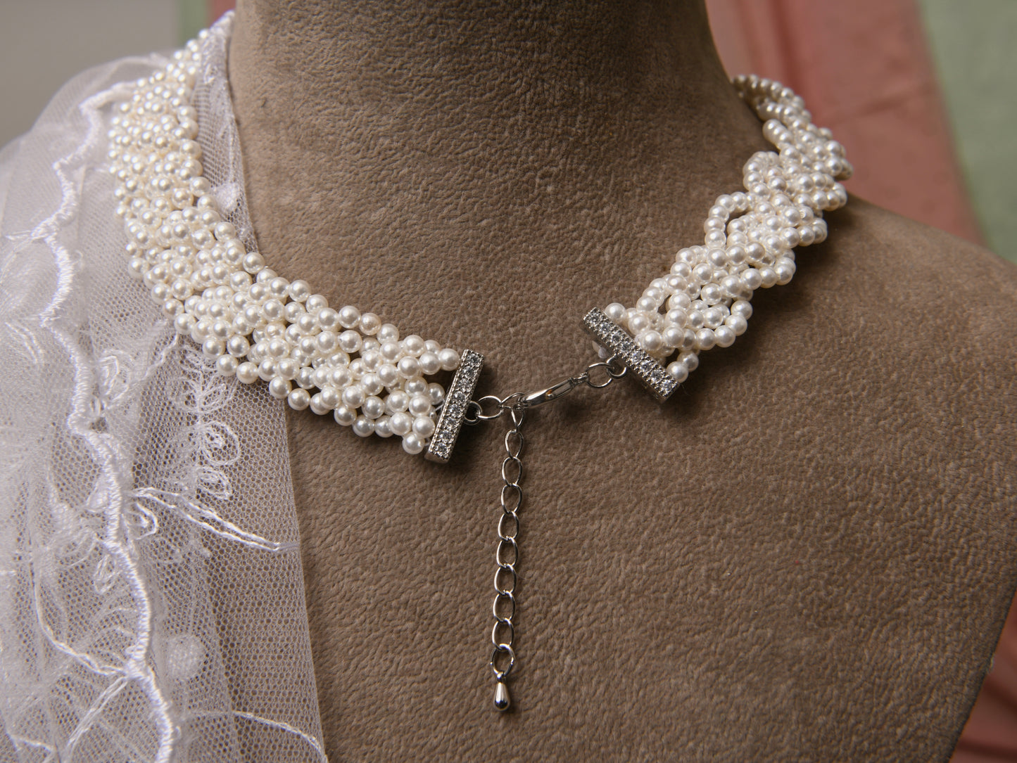 Braided Pearl Necklace (Silver-Plated)