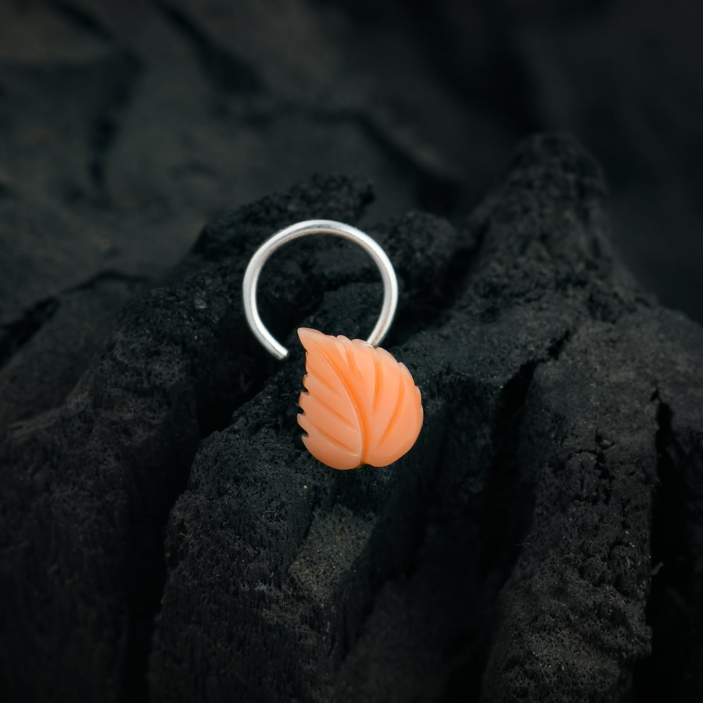 Natural Coral Silver Leaf Nose Pin