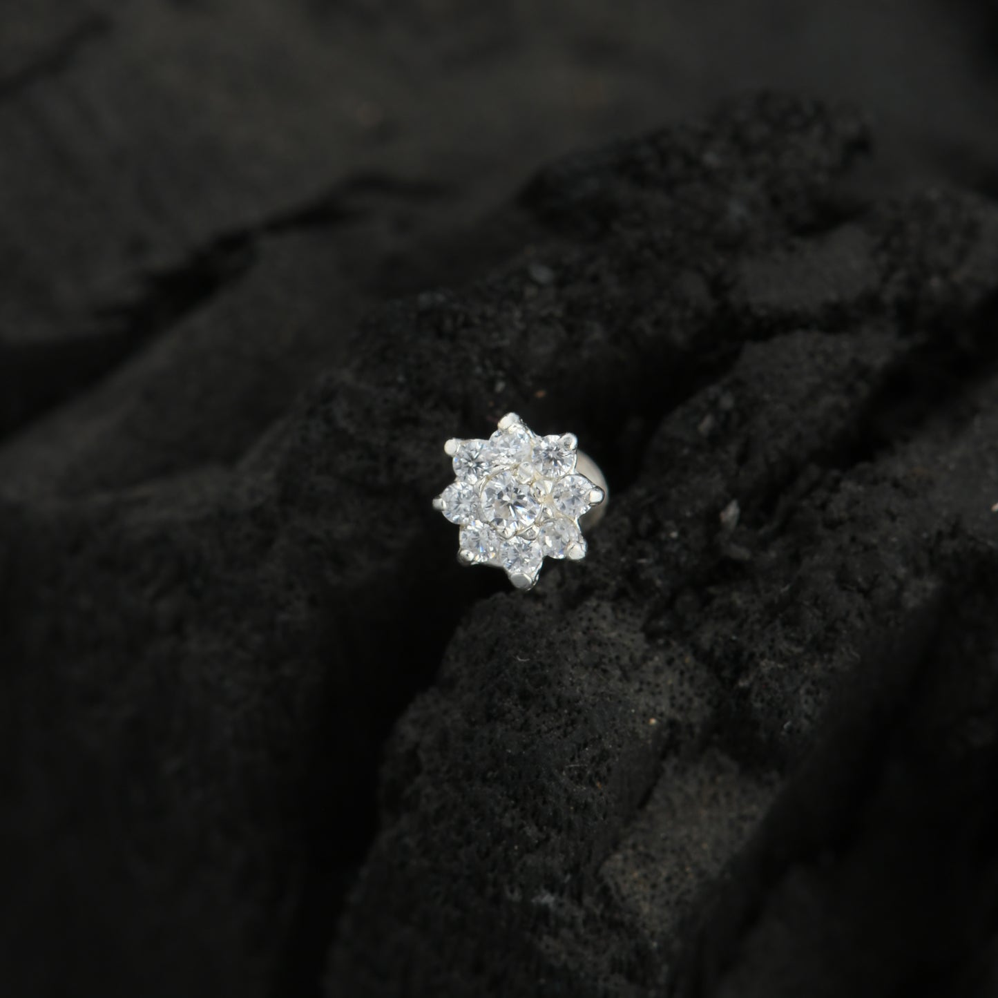 Suchitra Silver CZ Nose Pin