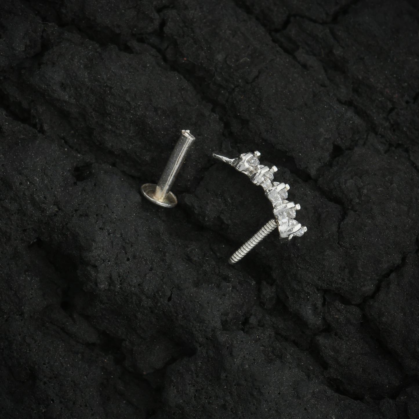 Long CZ Silver Screw Back Nose Pin