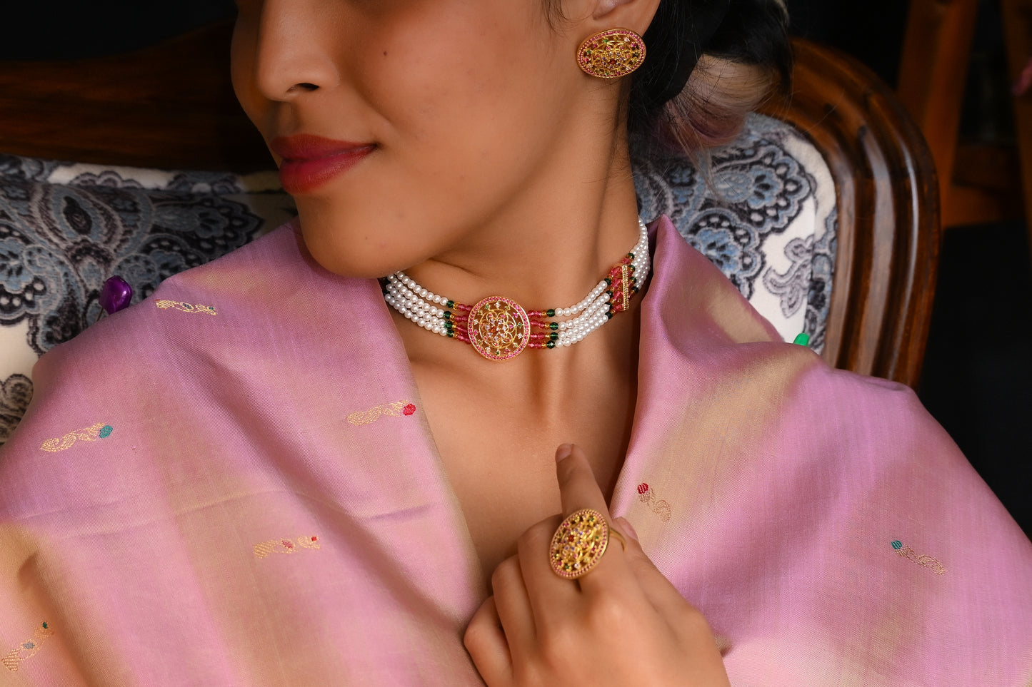 Heera Panna Moti Choker Set