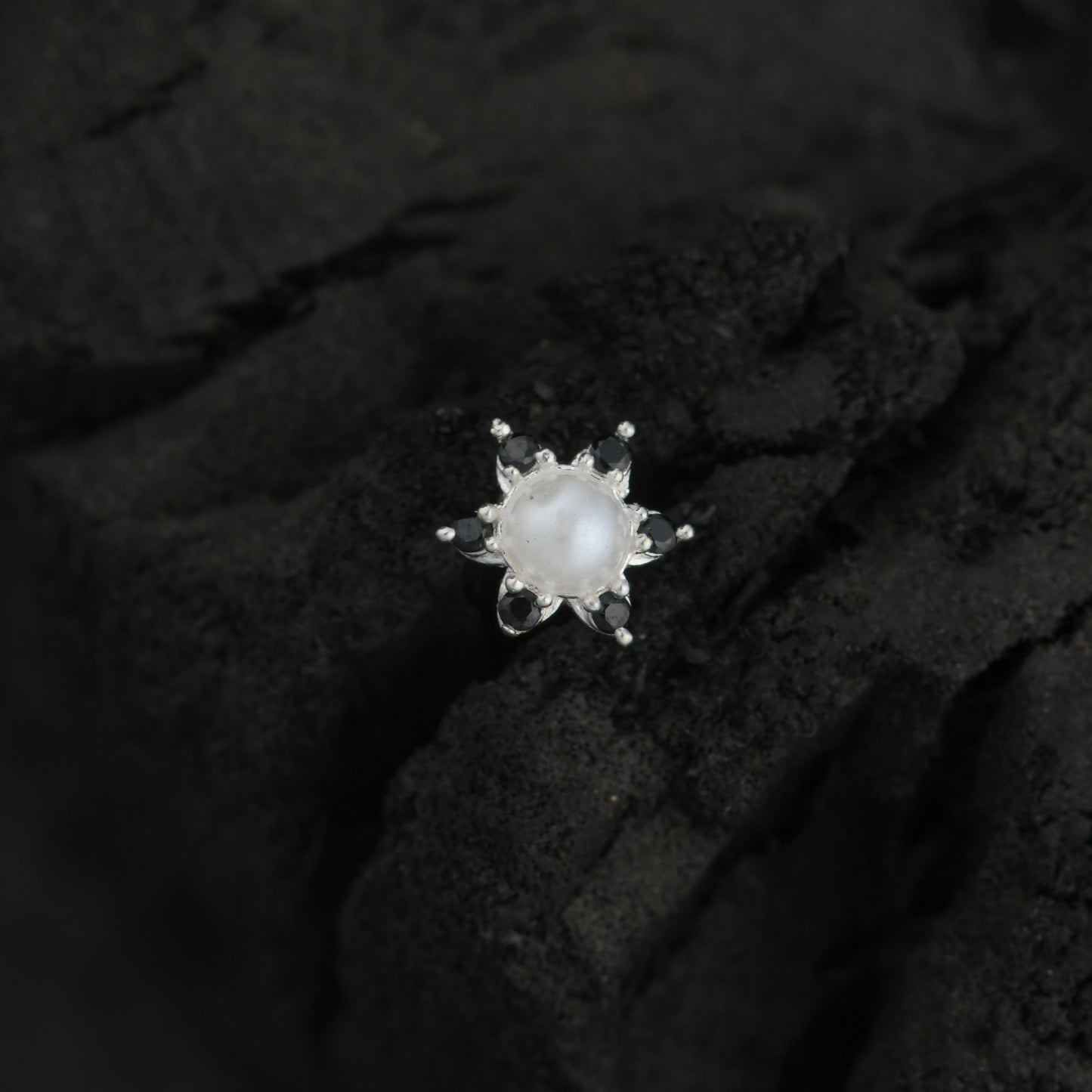 Pearl CZ Flower Silver Nose Pin