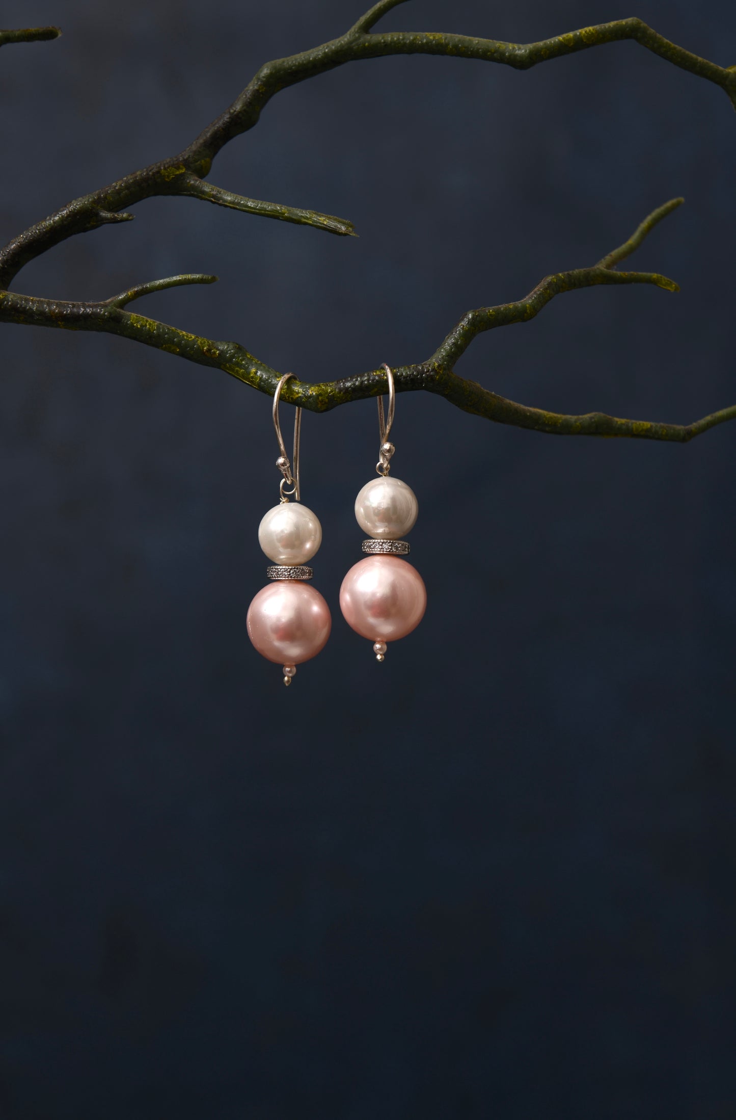 Pastel Pink Zircon Pearl Earrings