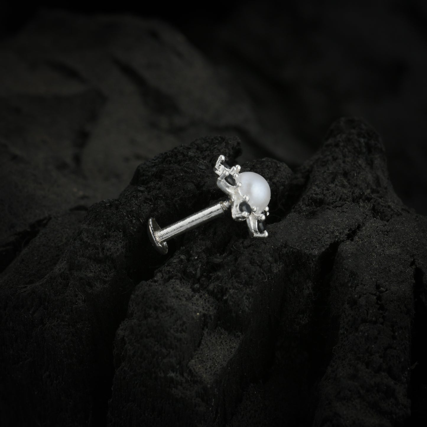 Pearl CZ Flower Silver Nose Pin