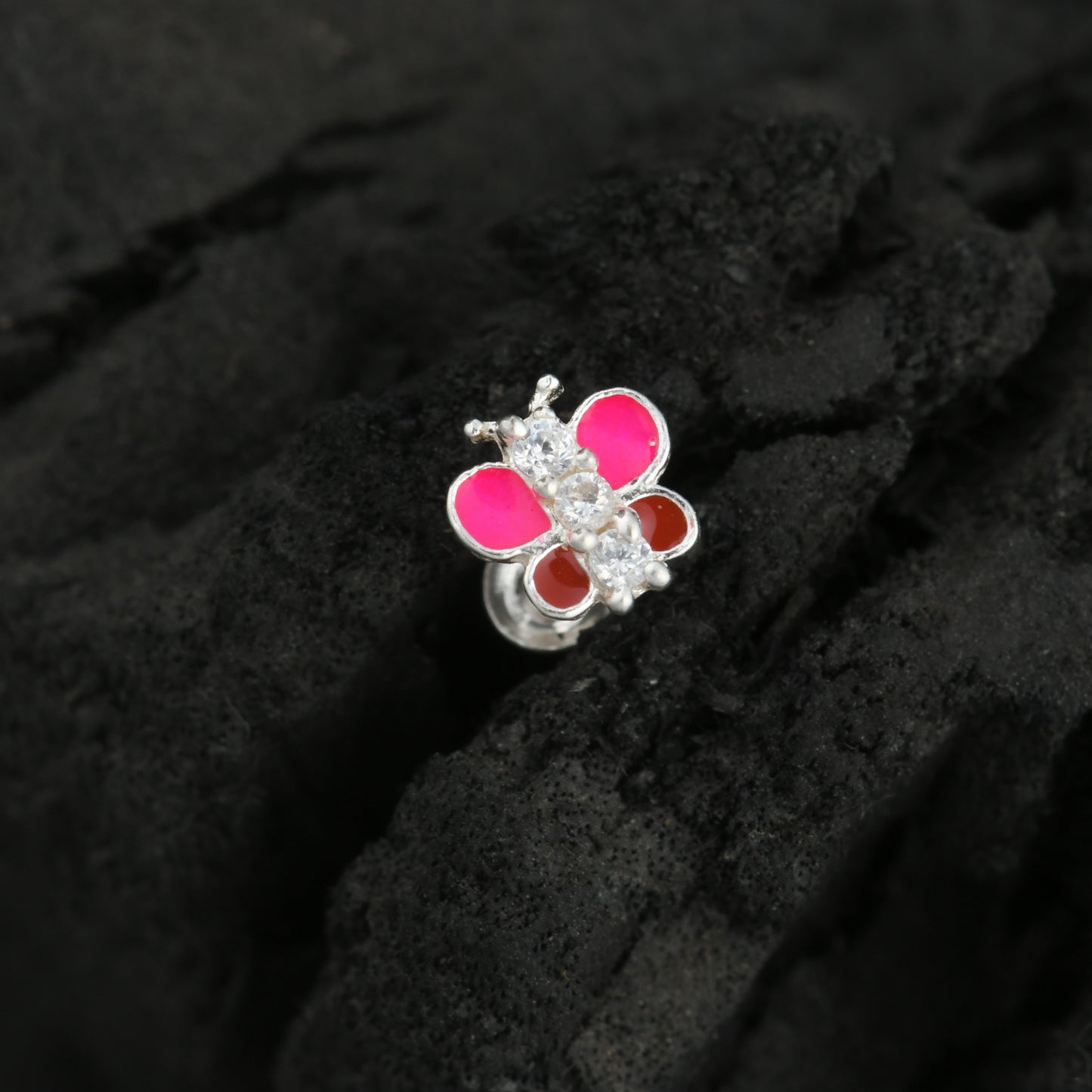 Rainbow Butterfly Enamel Silver Nose Pin(Screw Back)