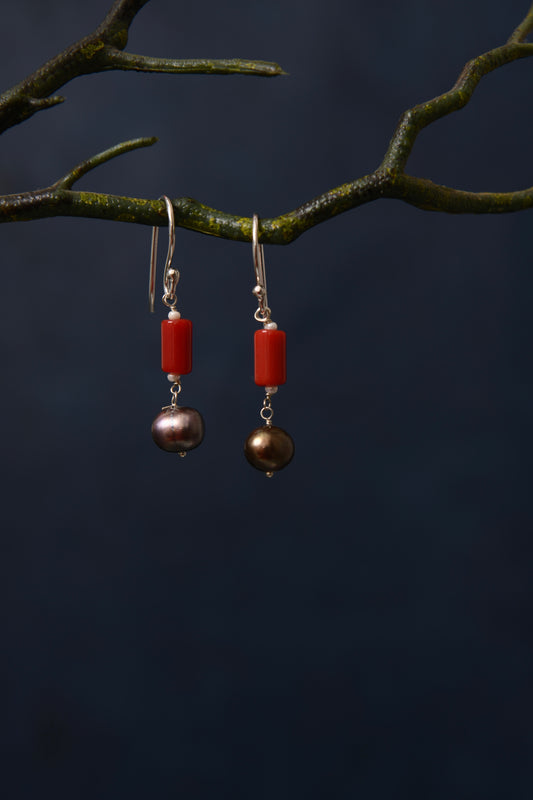 Coral and Pearl Earrings