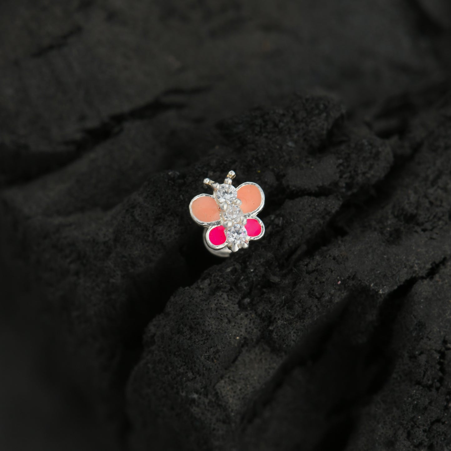 Rainbow Butterfly Enamel Silver Nose Pin(Screw Back)
