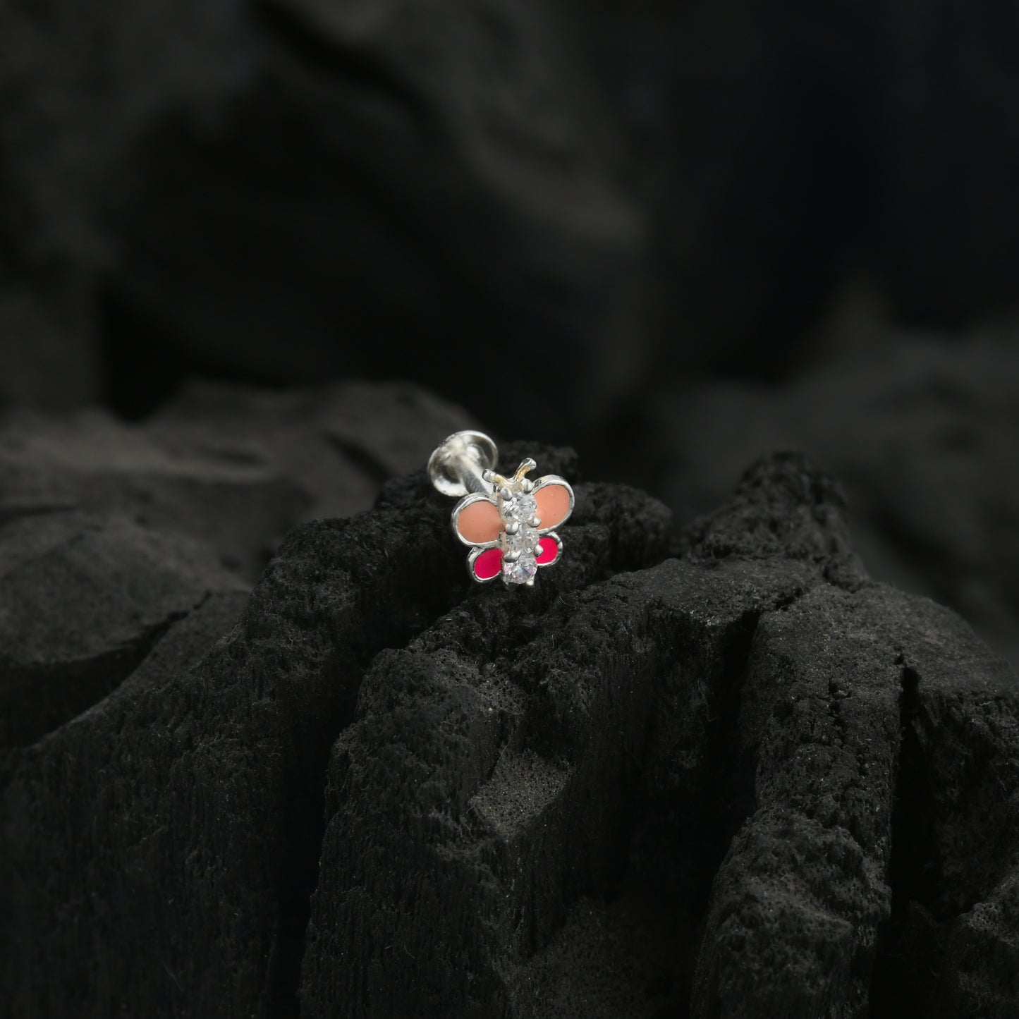 Rainbow Butterfly Enamel Silver Nose Pin(Screw Back)