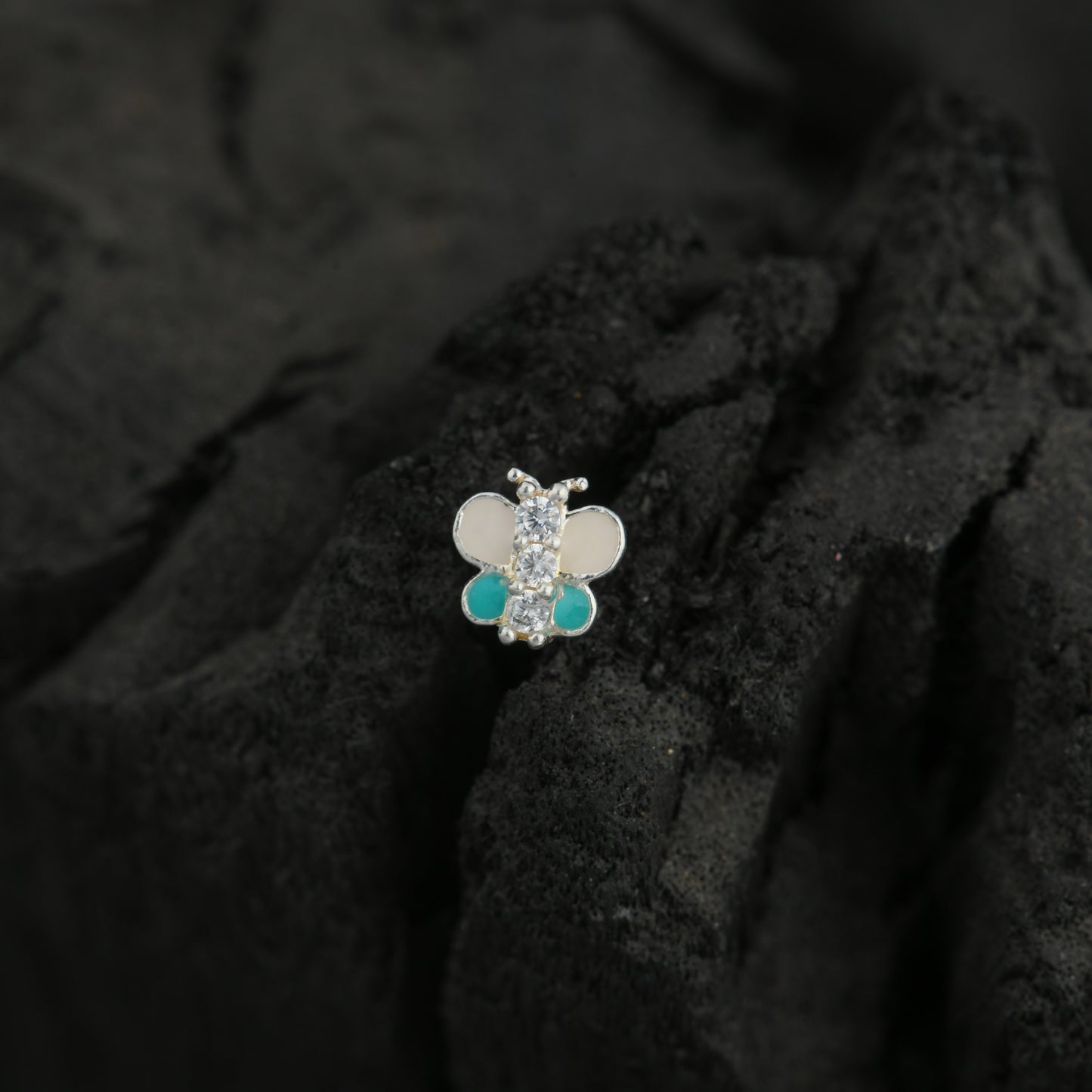 Rainbow Butterfly Enamel Silver Nose Pin(Screw Back)