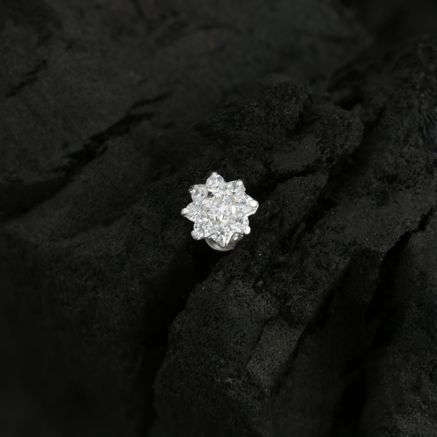 Floral CZ Silver Nose Pin