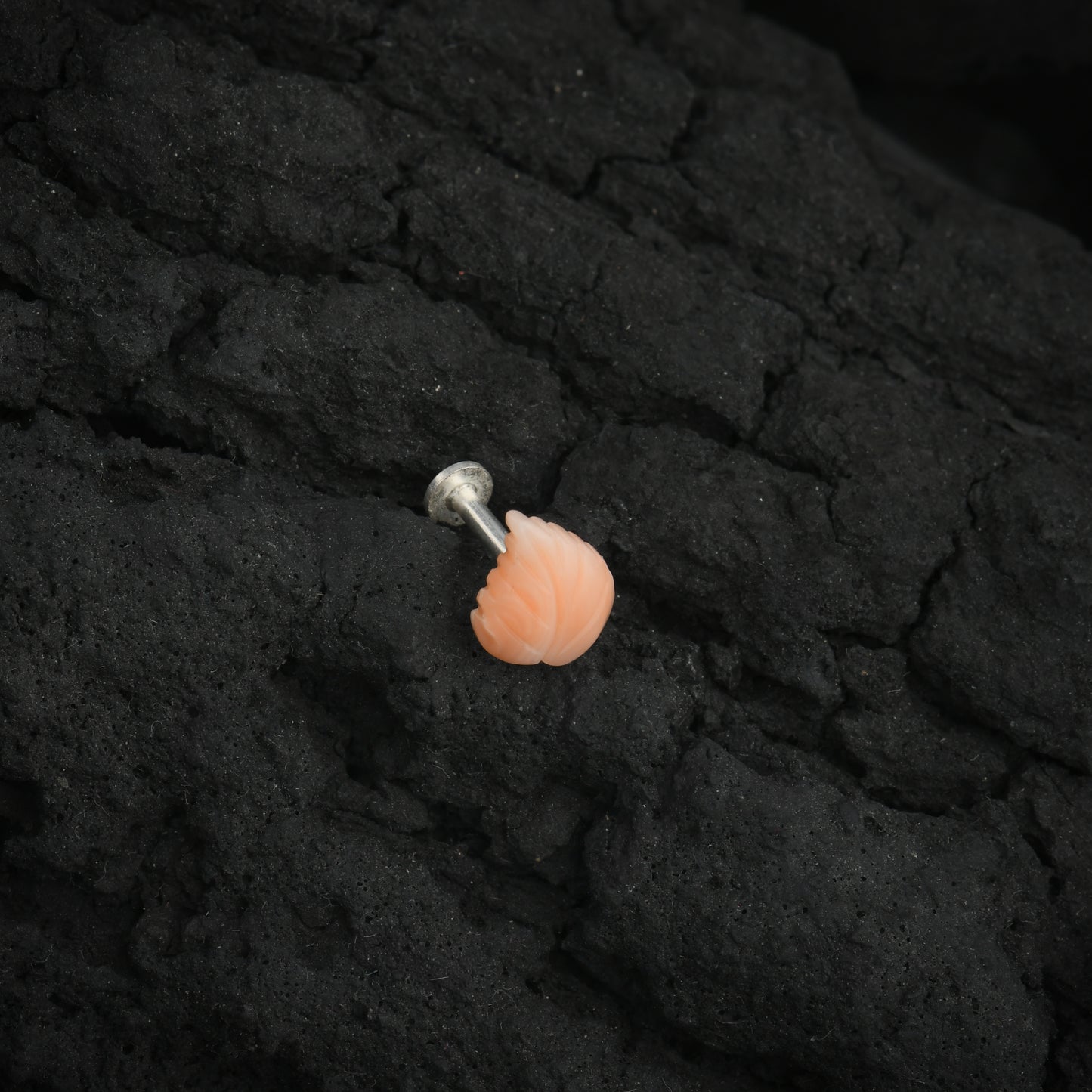 Natural Coral Silver Leaf Nose Pin