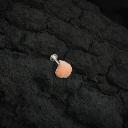 Natural Coral Silver Leaf Nose Pin