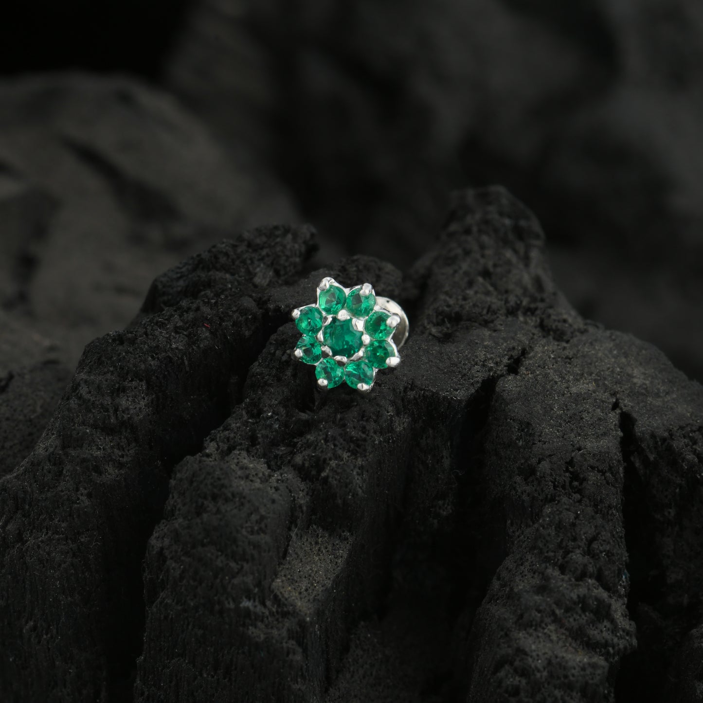 Floral CZ Silver Nose Pin
