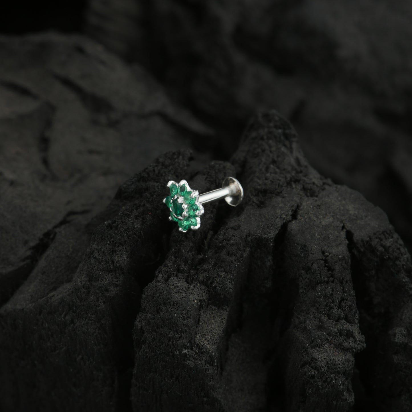Floral CZ Silver Nose Pin