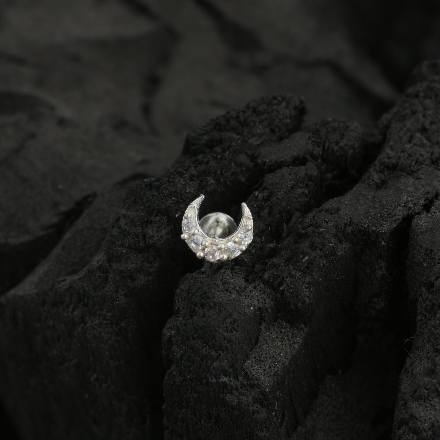 CZ Moon Silver Nose Pin