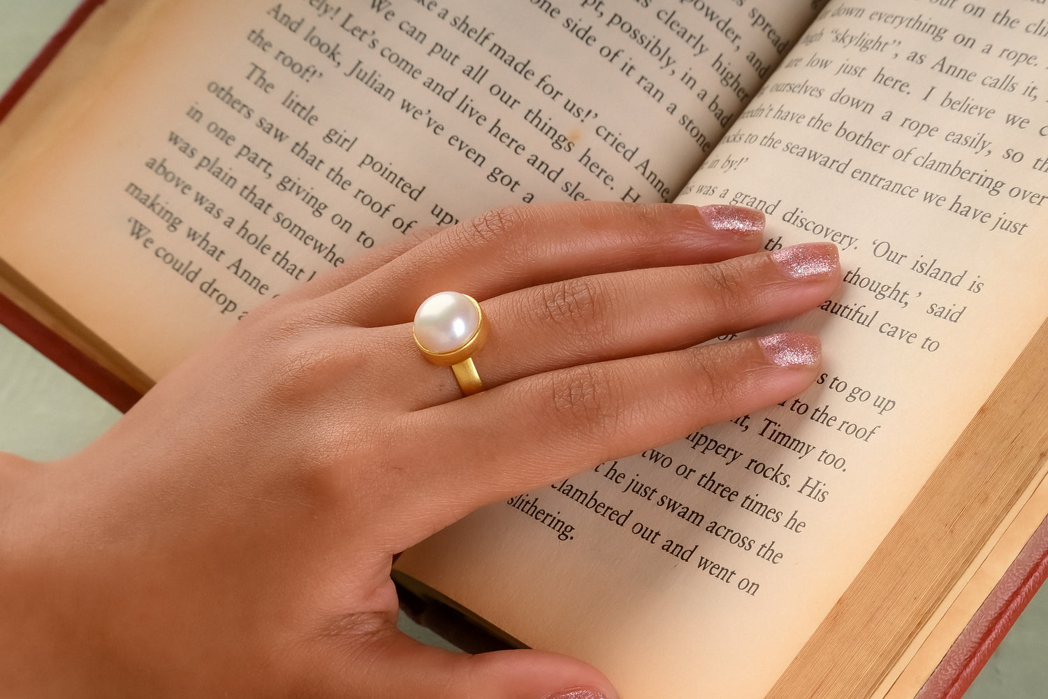 Rings Pearl in Gold-Plated Brass