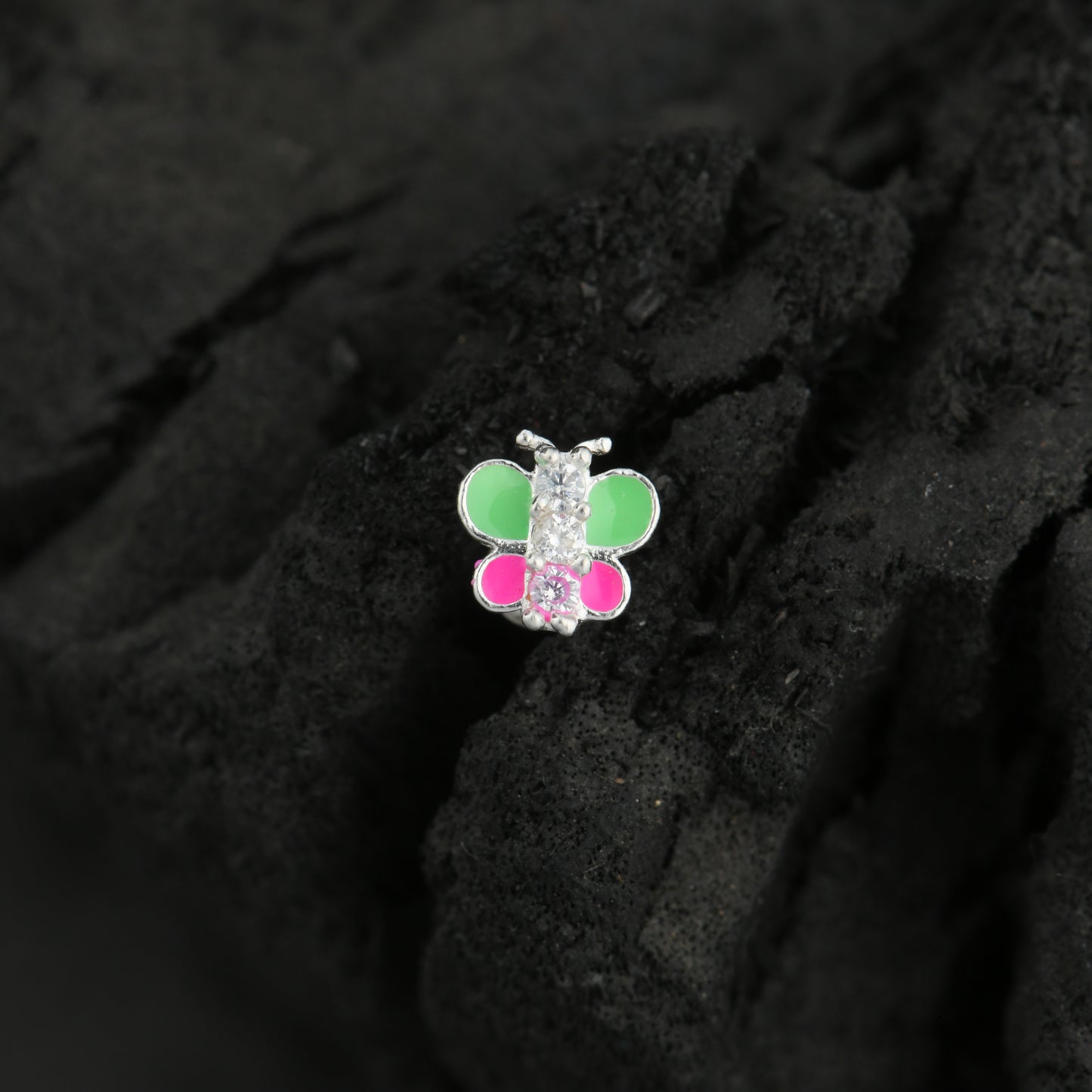 Rainbow Butterfly Enamel Silver Nose Pin(Screw Back)