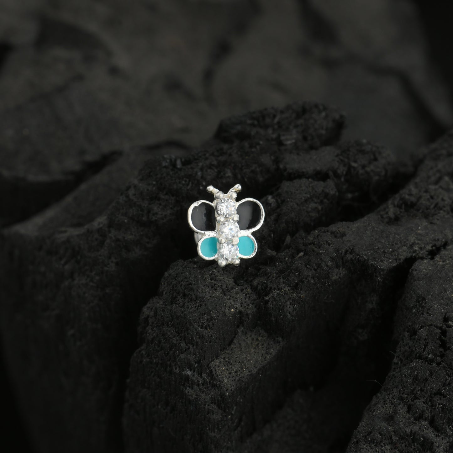 Rainbow Butterfly Enamel Silver Nose Pin(Screw Back)