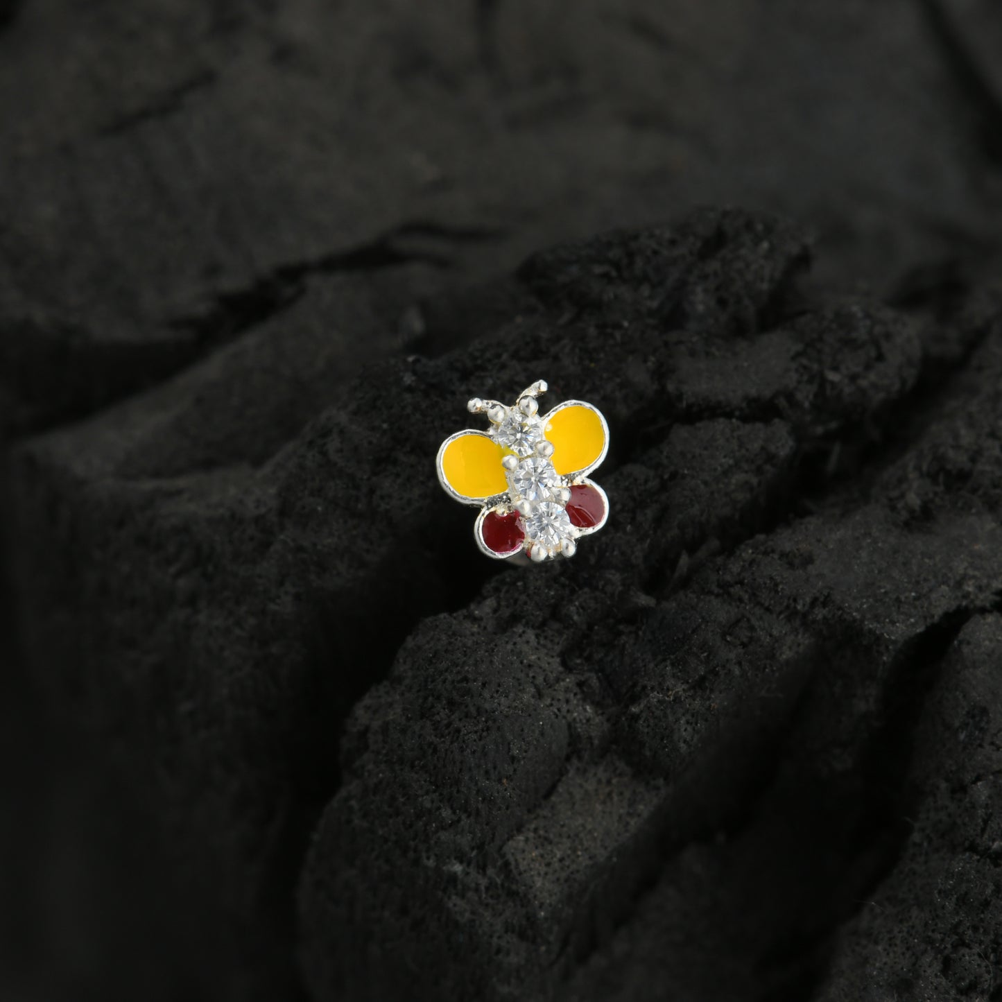 Rainbow Butterfly Enamel Silver Nose Pin(Screw Back)