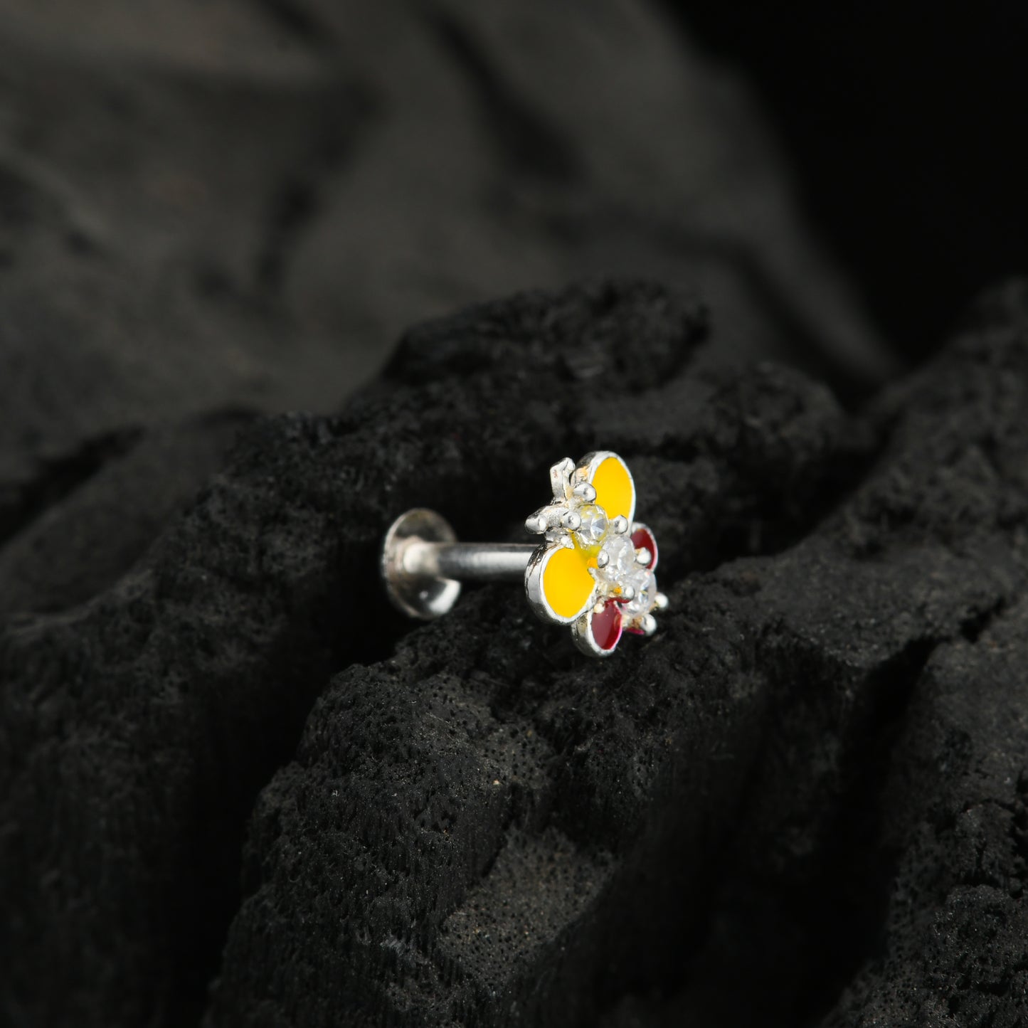 Rainbow Butterfly Enamel Silver Nose Pin(Screw Back)