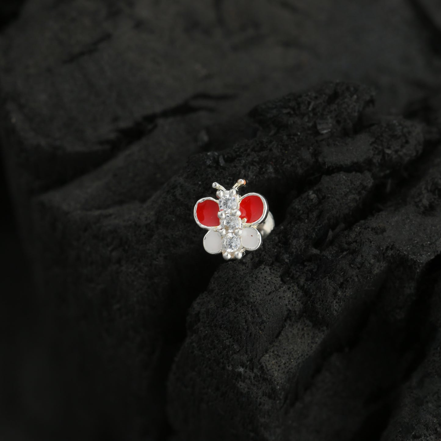 Rainbow Butterfly Enamel Silver Nose Pin(Screw Back)