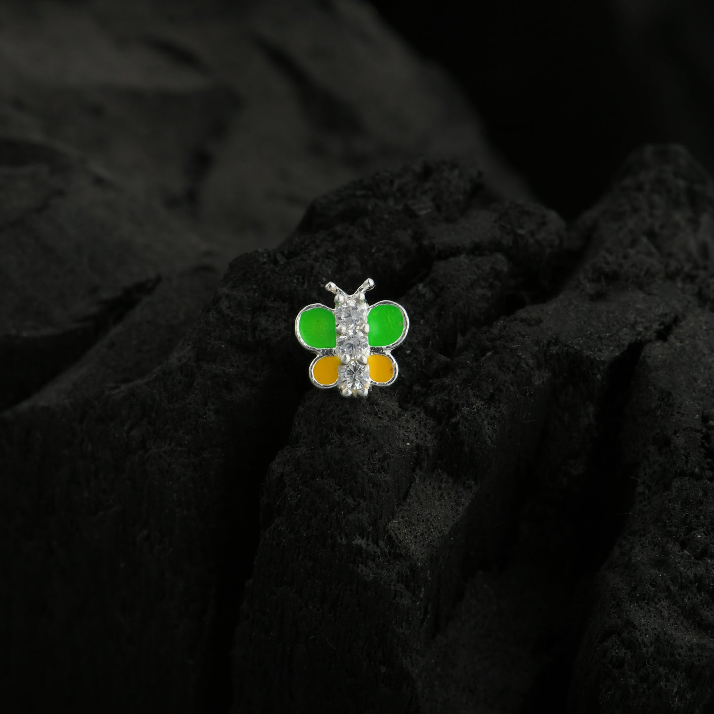 Rainbow Butterfly Enamel Silver Nose Pin(Screw Back)