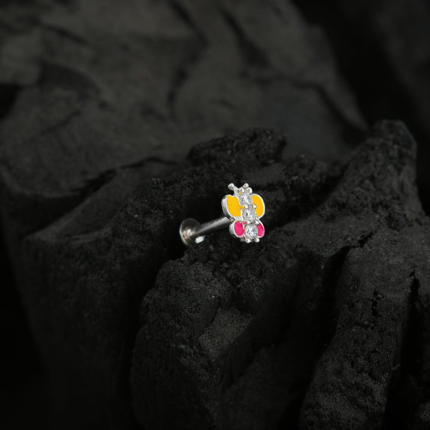 Rainbow Butterfly Enamel Silver Nose Pin(Screw Back)
