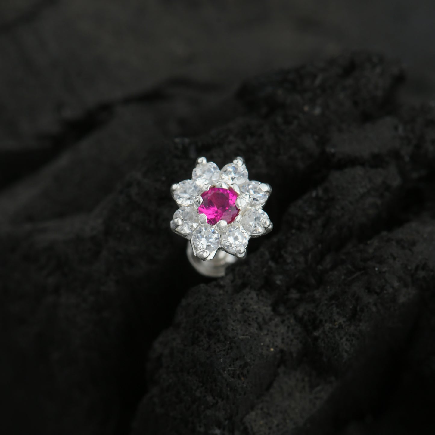 Blue Star CZ Silver Nose Pin