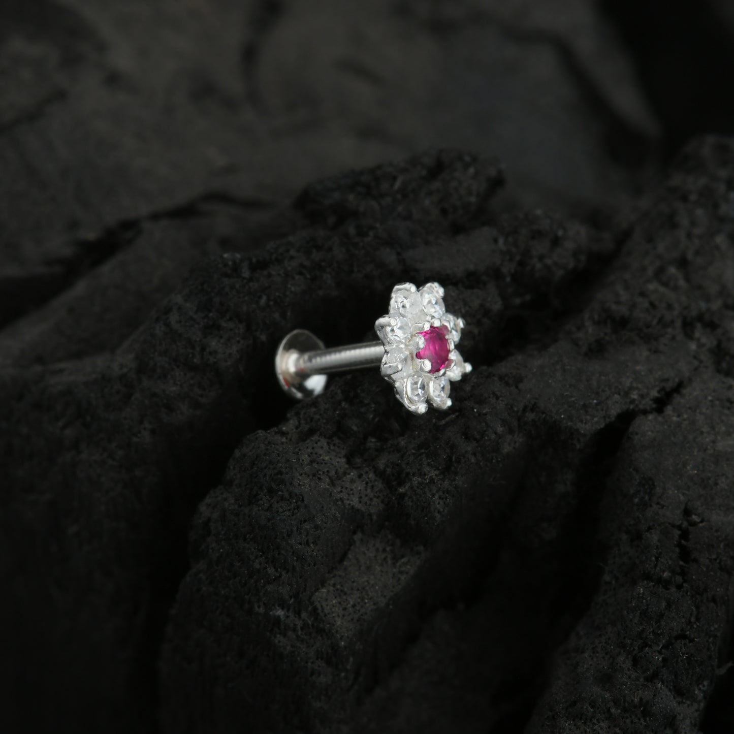 Blue Star CZ Silver Nose Pin