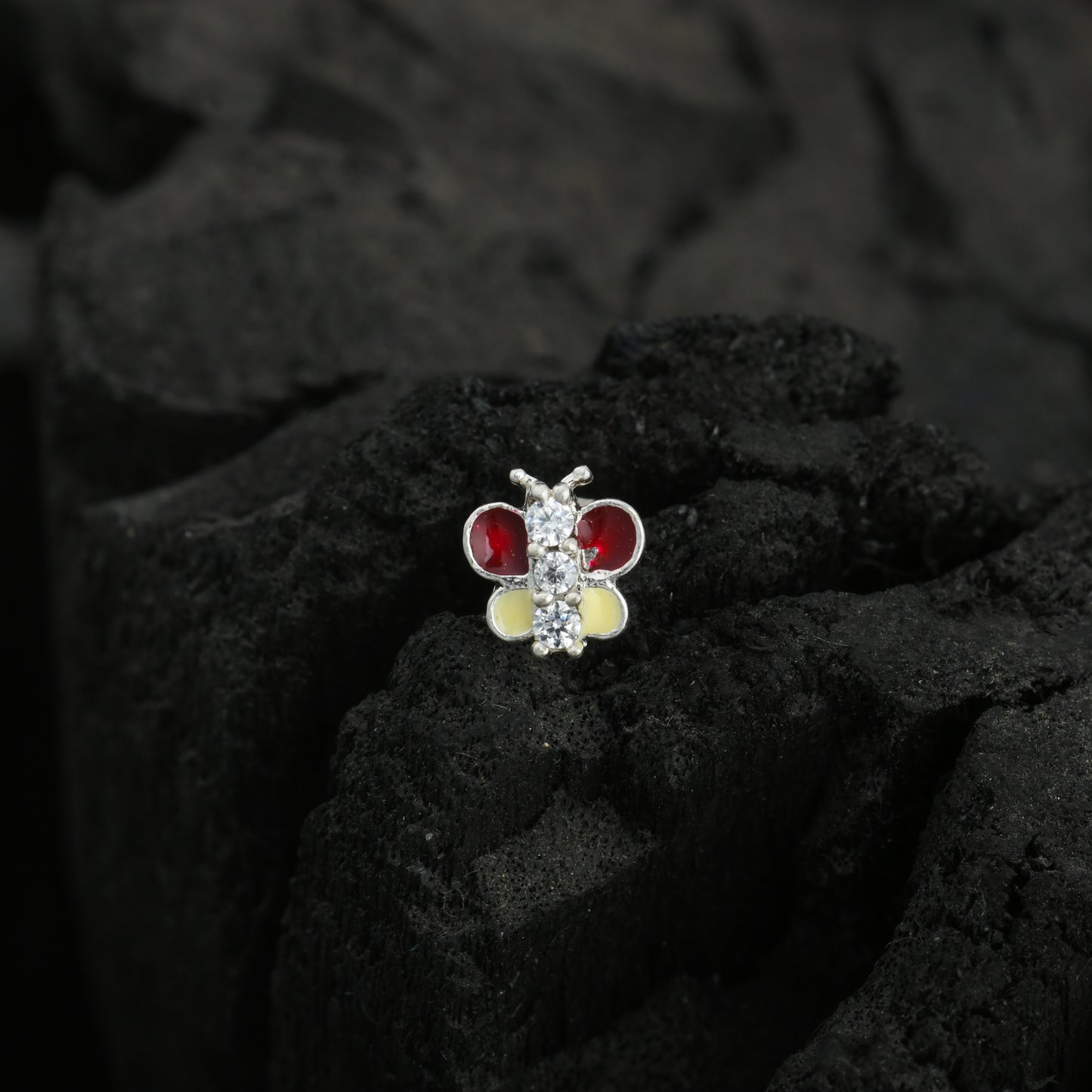 Rainbow Butterfly Enamel Silver Nose Pin(Screw Back)