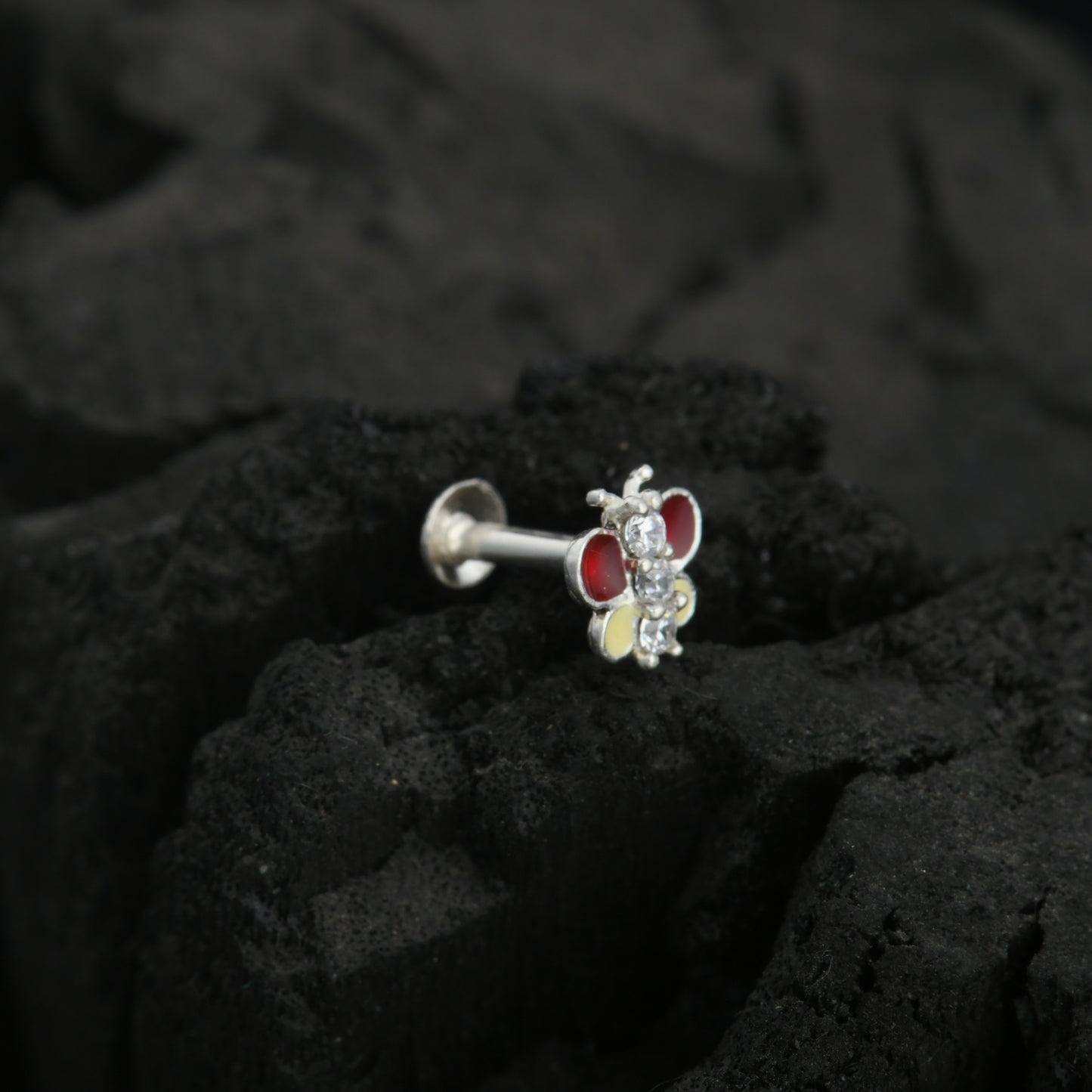 Rainbow Butterfly Enamel Silver Nose Pin(Screw Back)