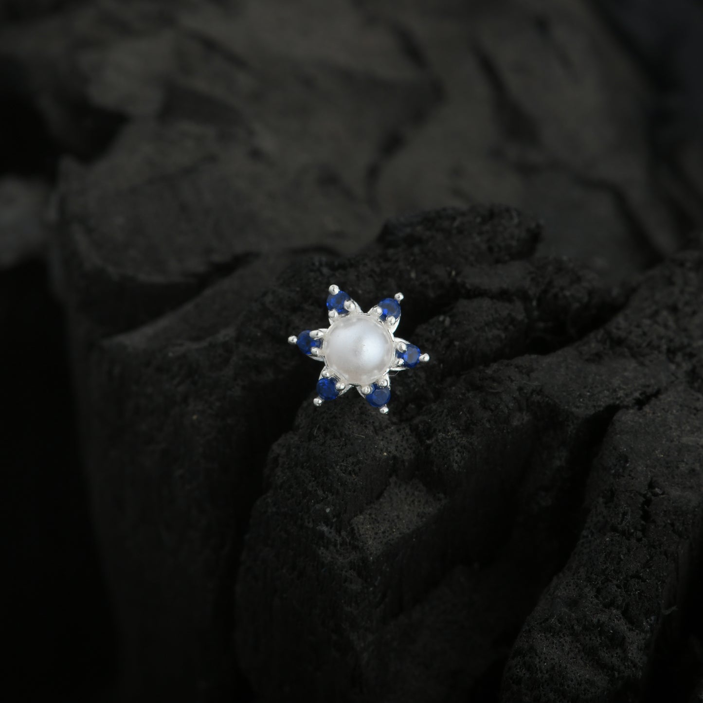 Pearl CZ Flower Silver Nose Pin
