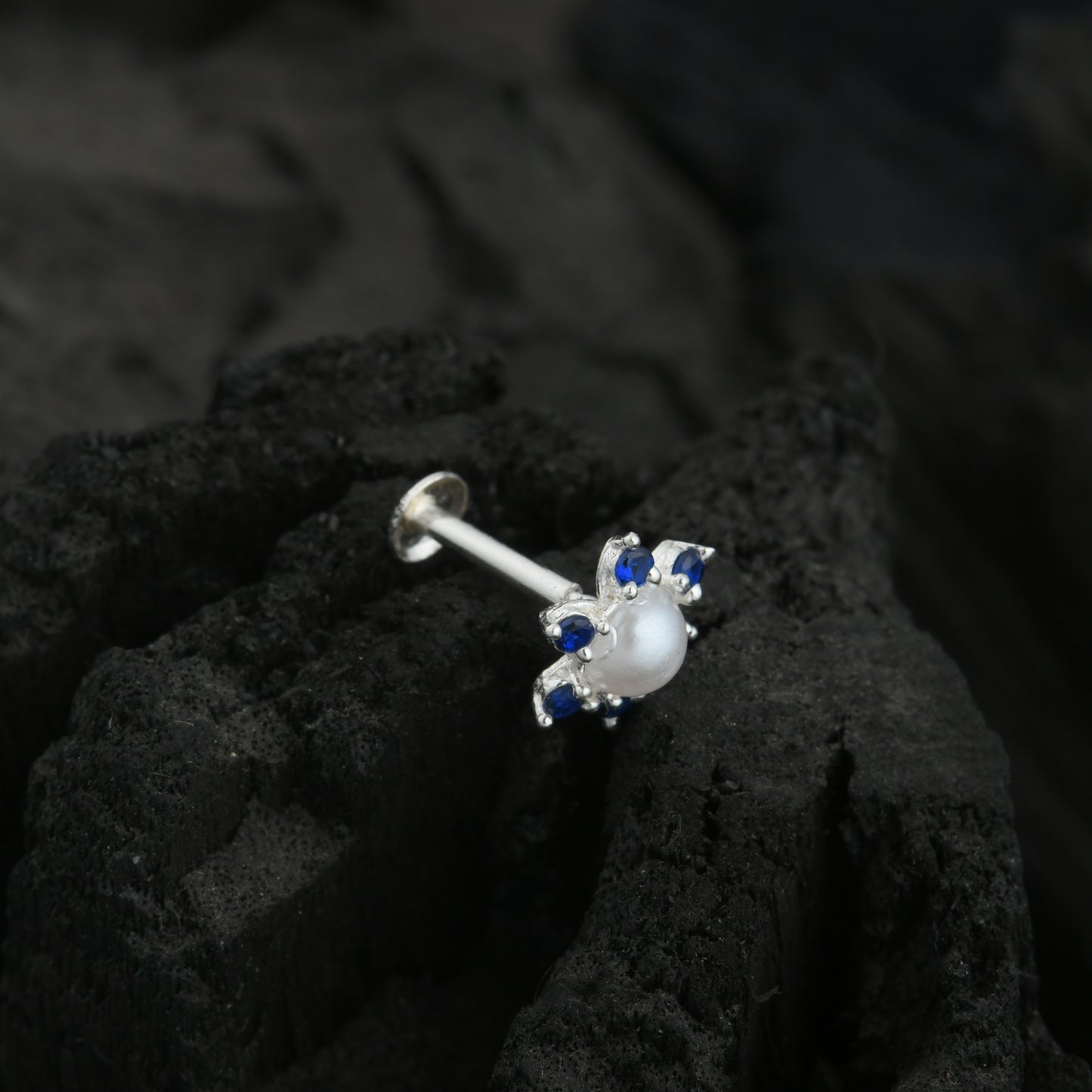 Pearl CZ Flower Silver Nose Pin