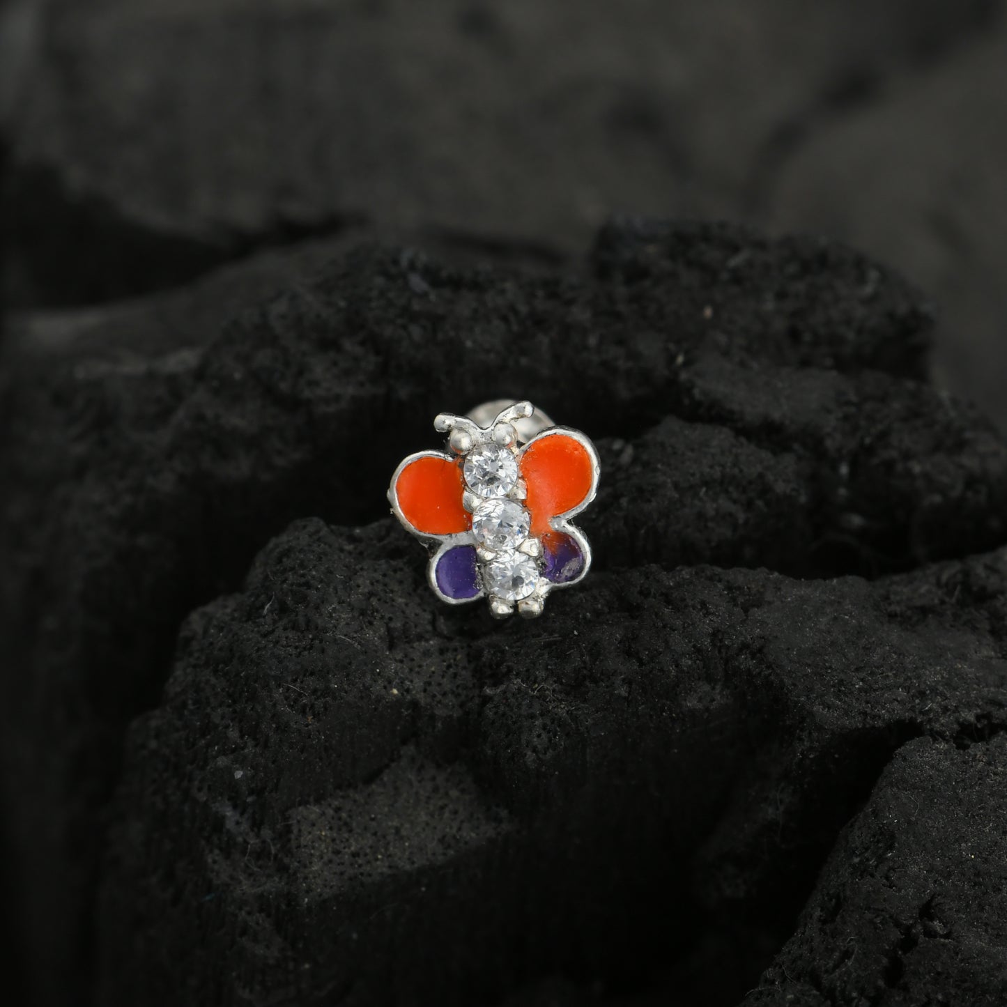Rainbow Butterfly Enamel Silver Nose Pin(Screw Back)