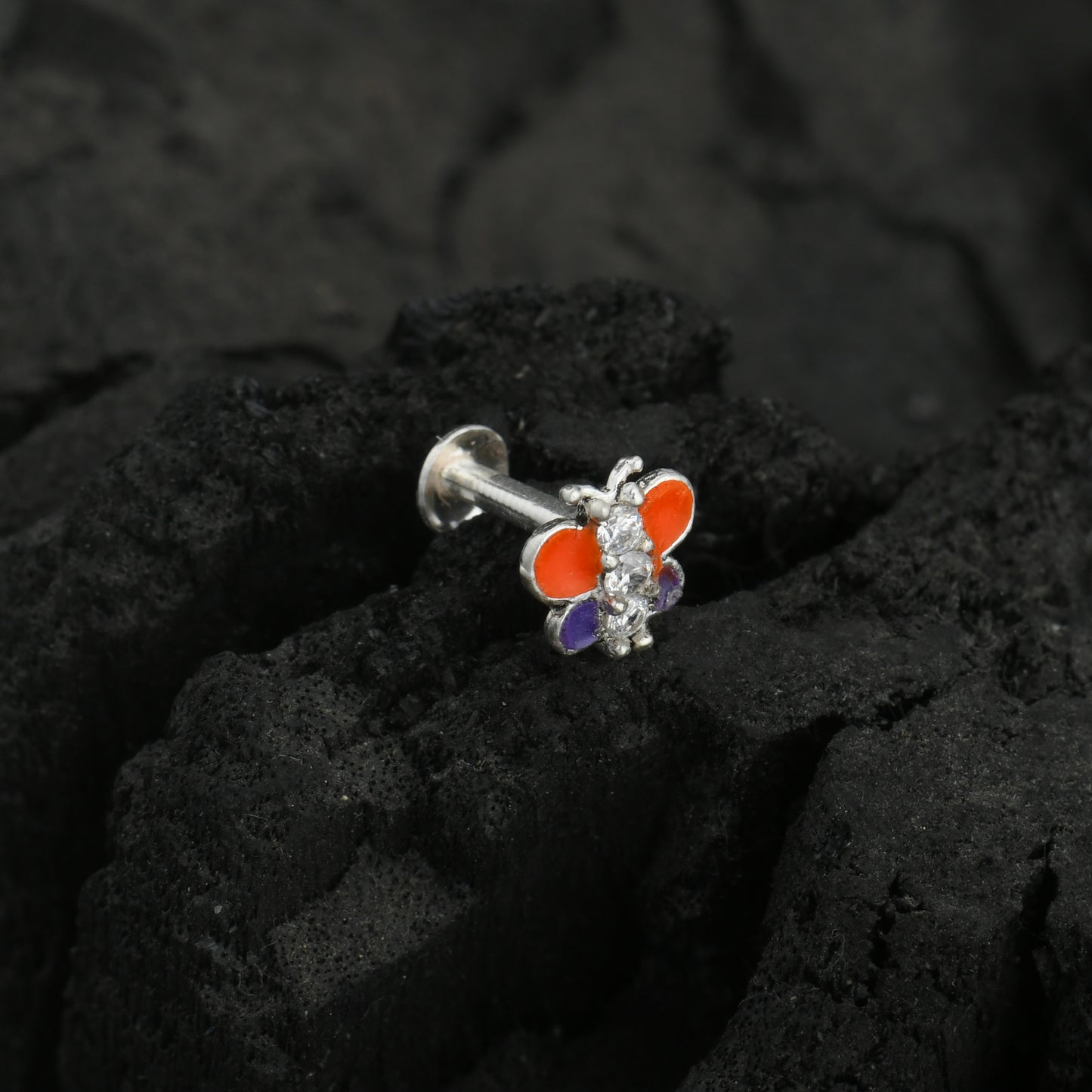 Rainbow Butterfly Enamel Silver Nose Pin(Screw Back)
