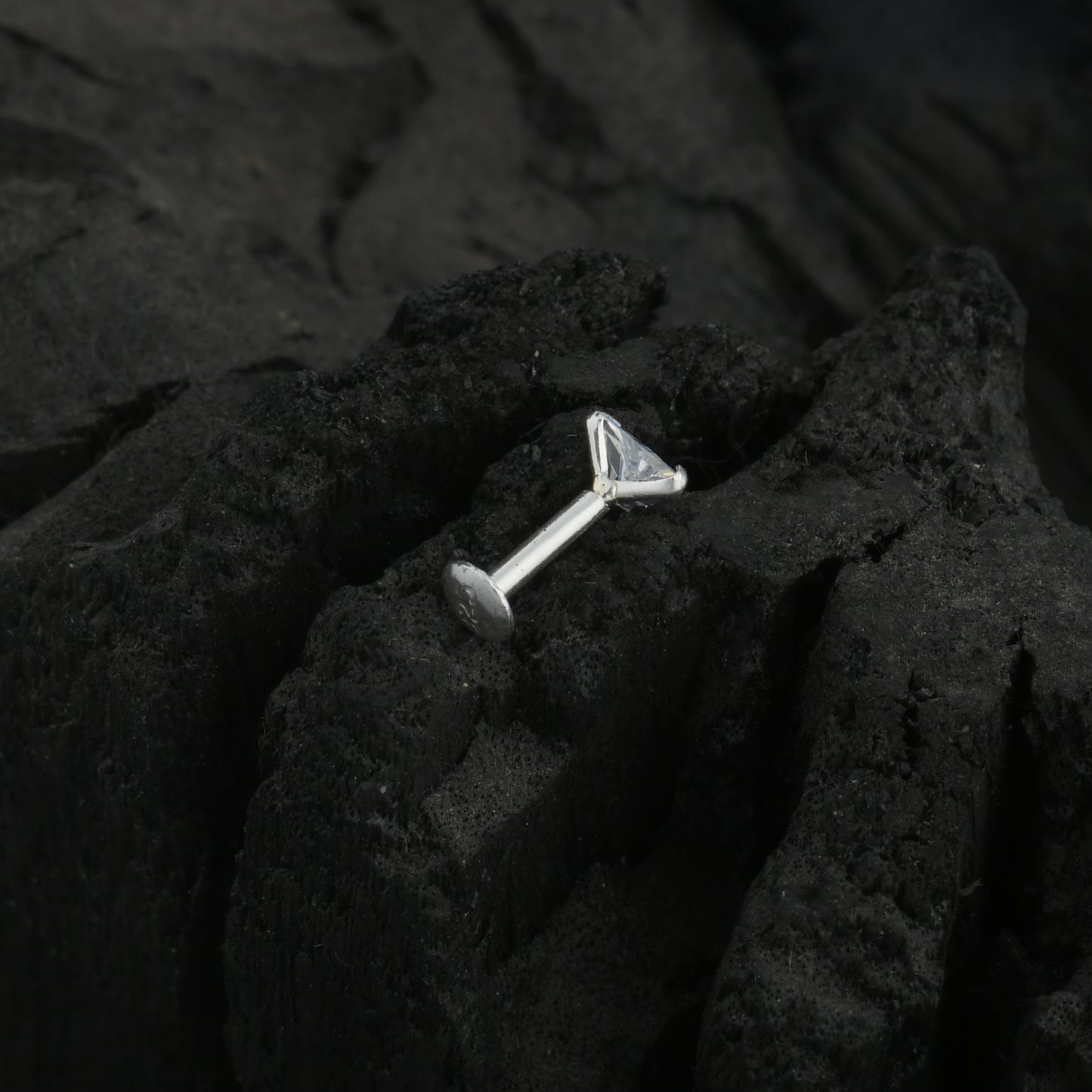 Triangle Silver CZ Screw Back Silver Nose Pin