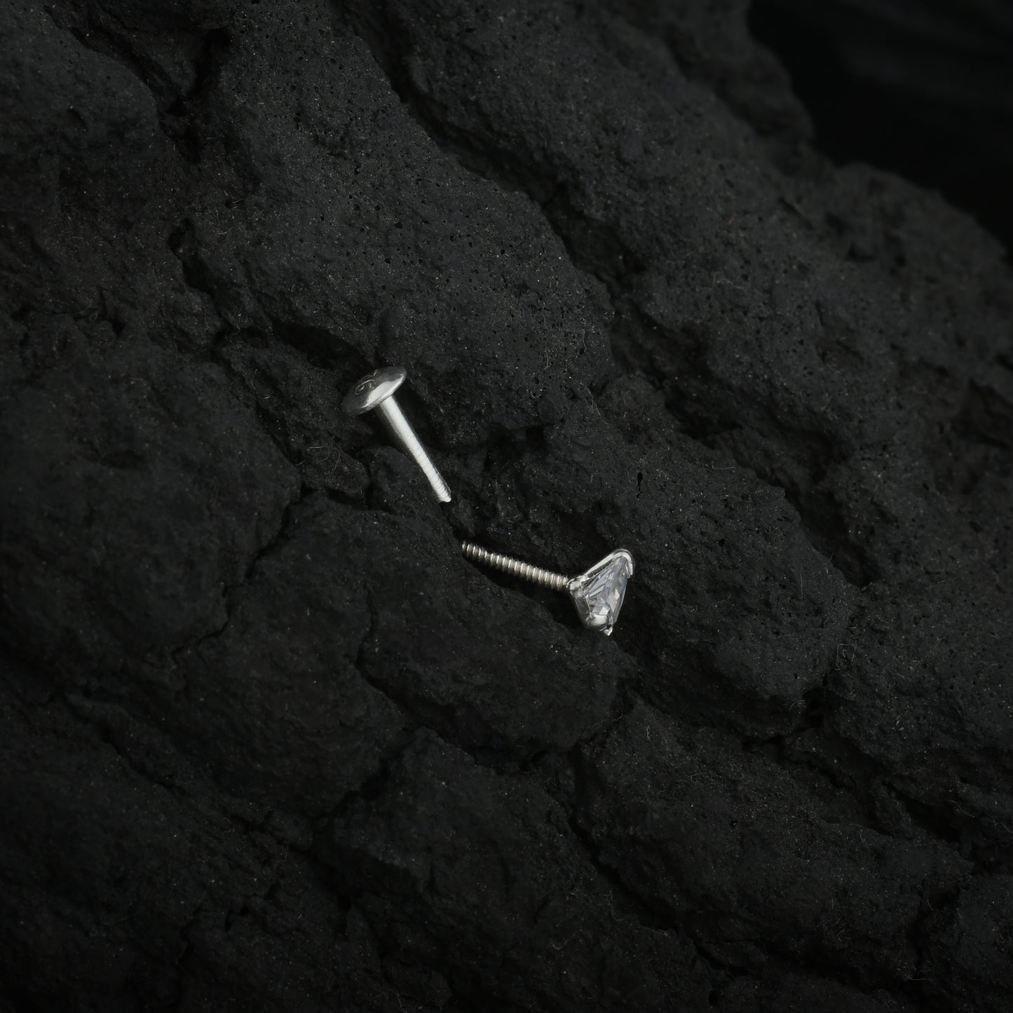 Triangle Silver CZ Screw Back Silver Nose Pin