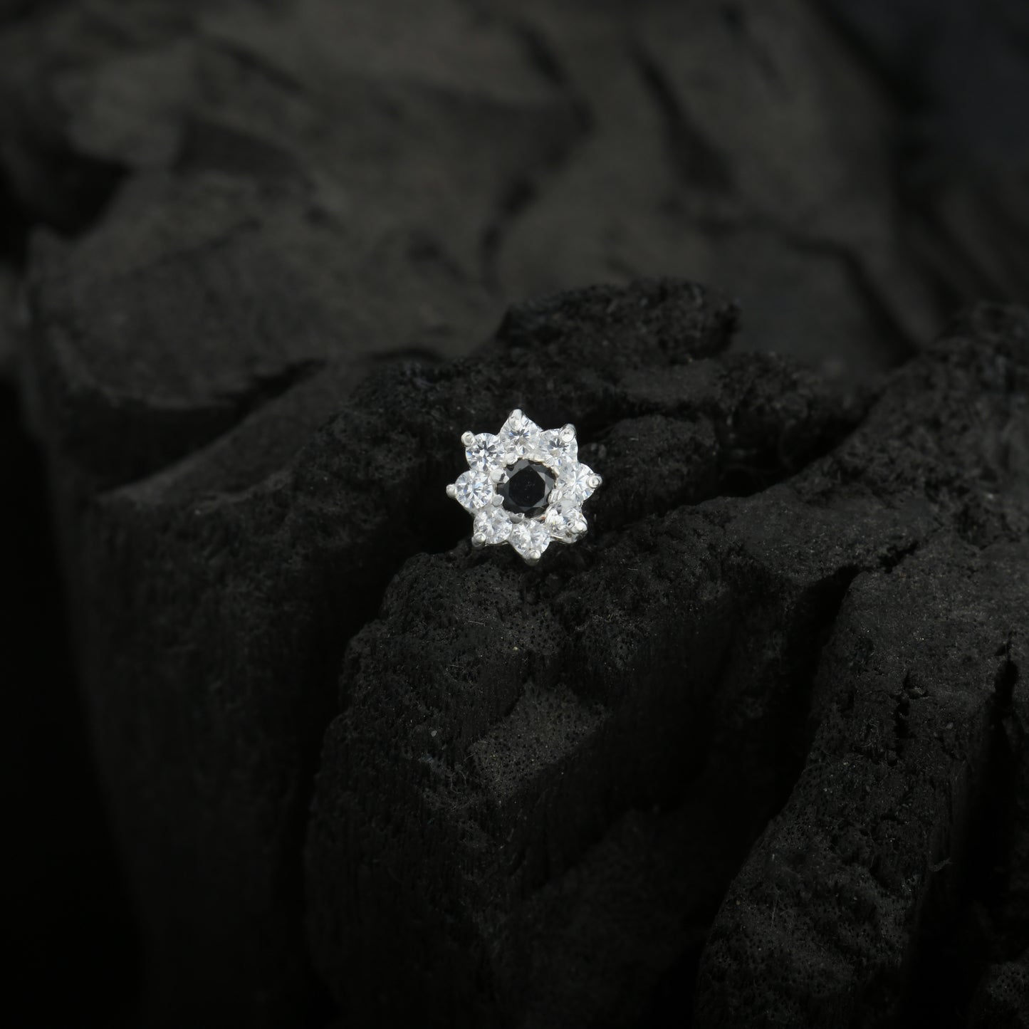 Blue Star CZ Silver Nose Pin