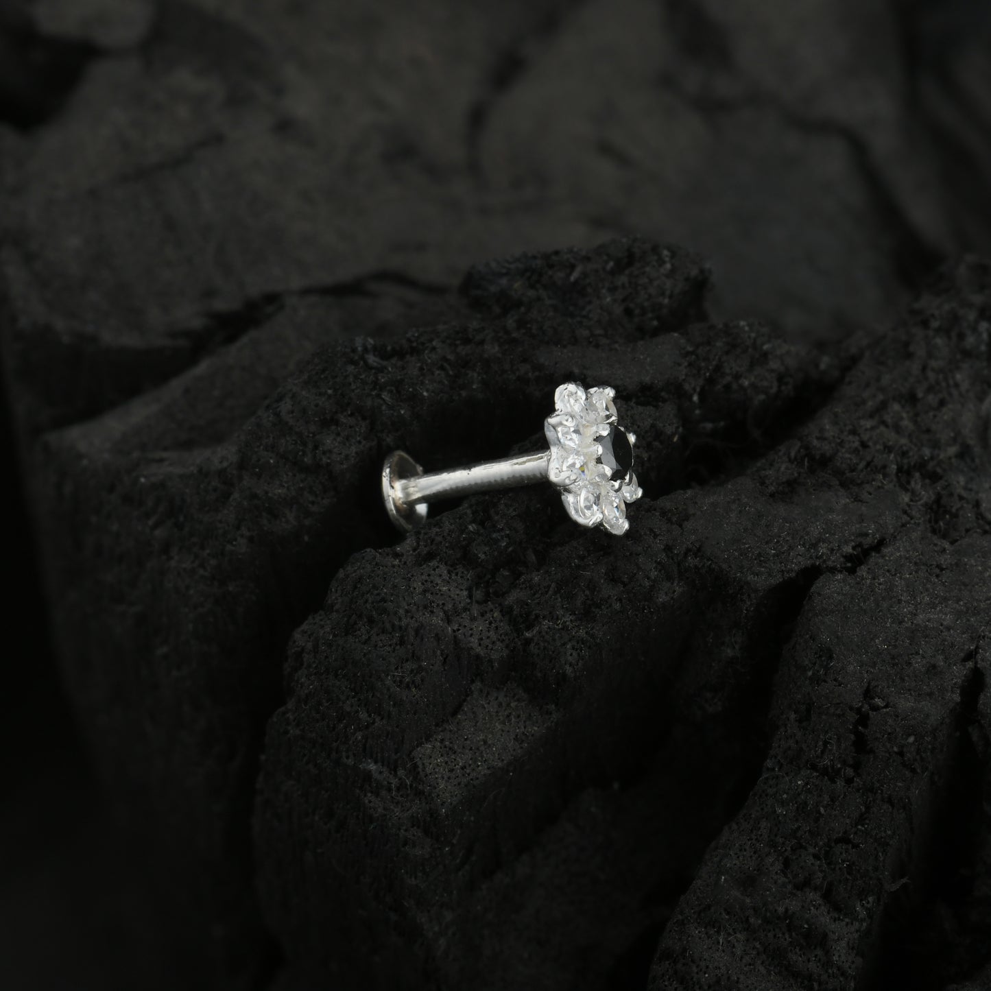 Blue Star CZ Silver Nose Pin
