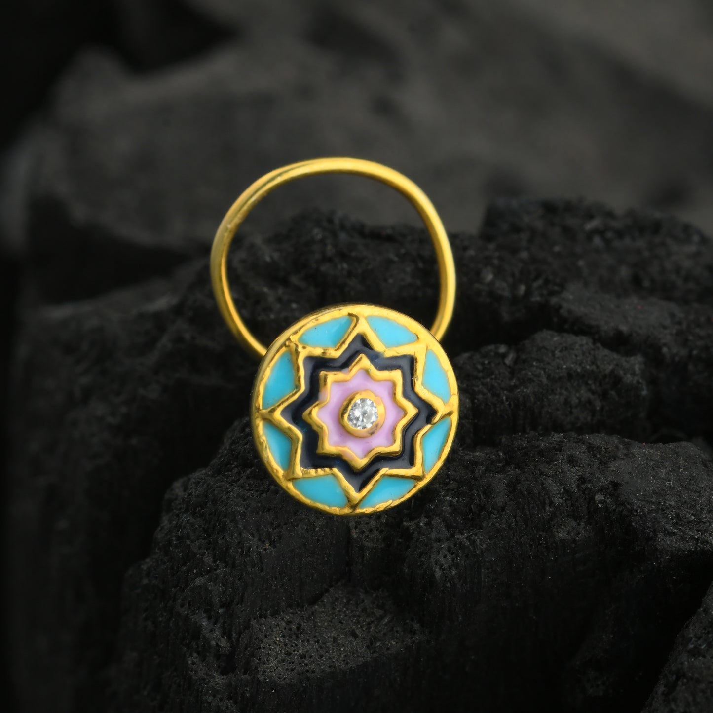 Blue Star Gold Plated Silver Nose Pin