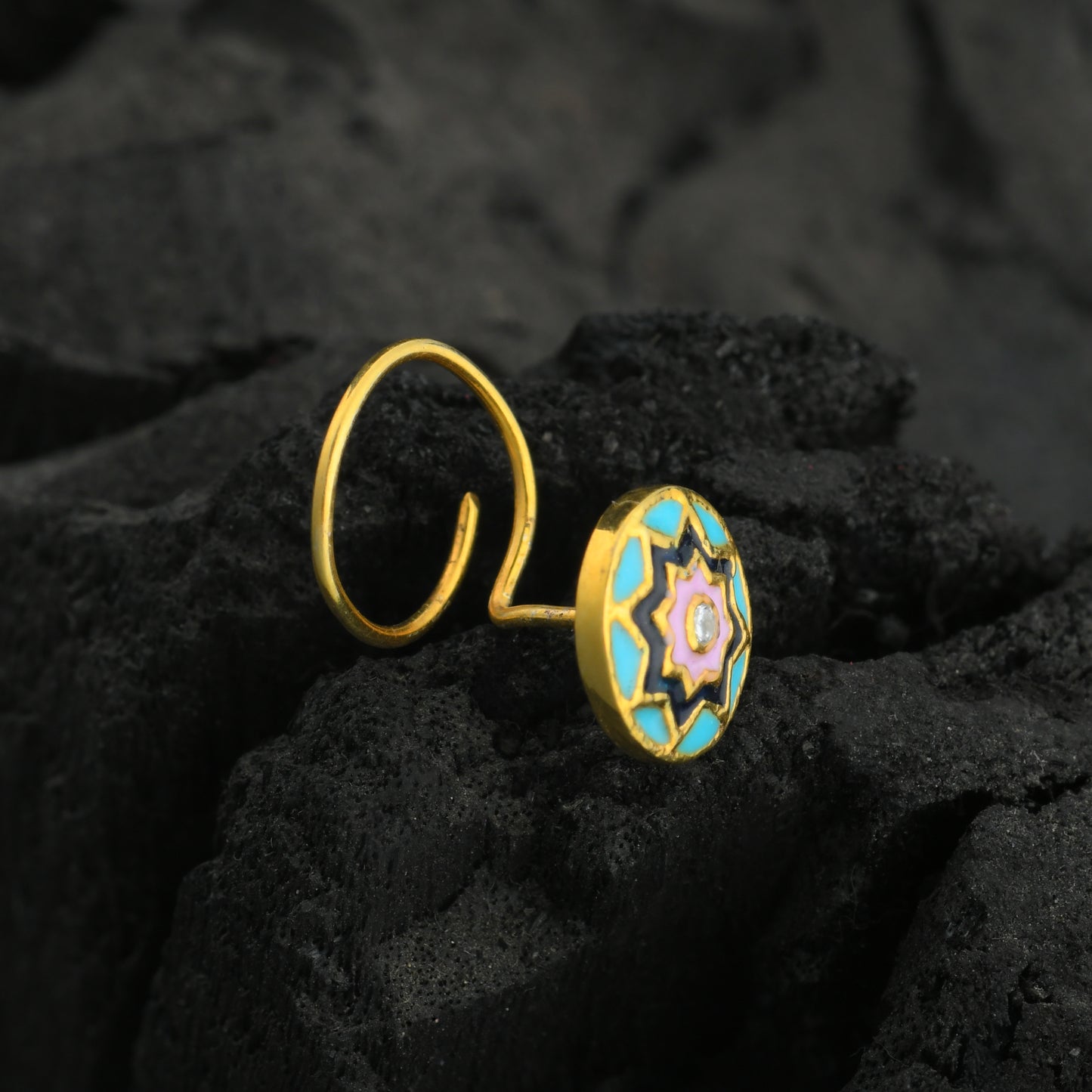 Blue Star Gold Plated Silver Nose Pin