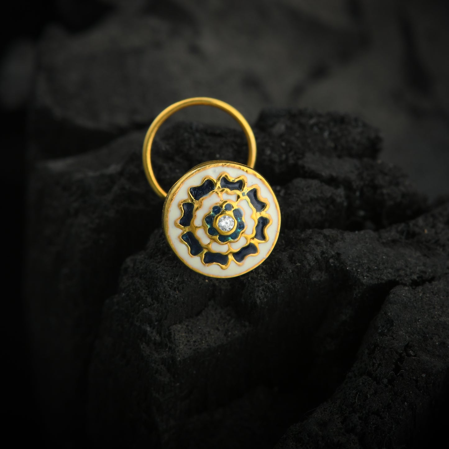 Blue Poppy Enamel Gold Plated Silver Nose Pin