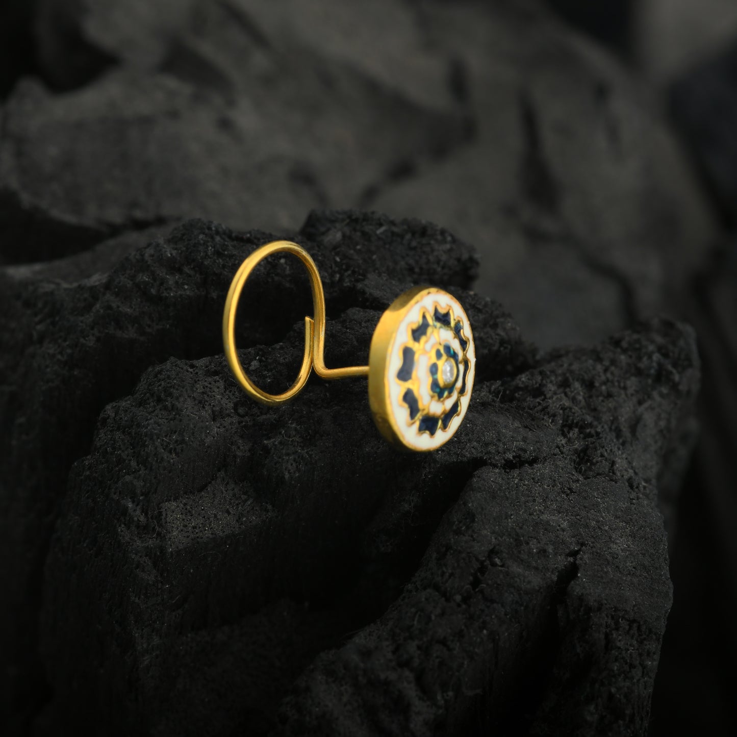 Blue Poppy Enamel Gold Plated Silver Nose Pin